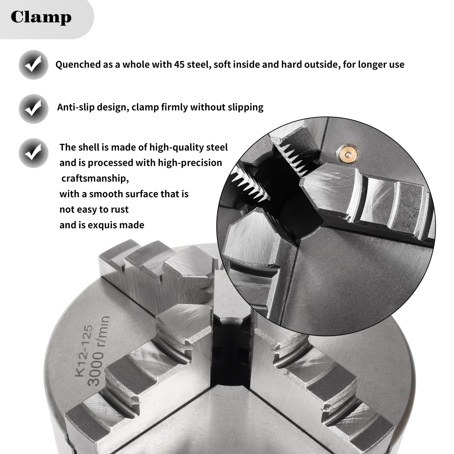 RATTMMOTOR 5" 4-Jaw K12-125mm Self-Centering Lathe Linkage Chuck 3000R/Min 100N.m 17KN, Precision Machining Center Wood Metal Lathe Chuck 30mm Through-Hole for CNC Router Engraver Milling Machine