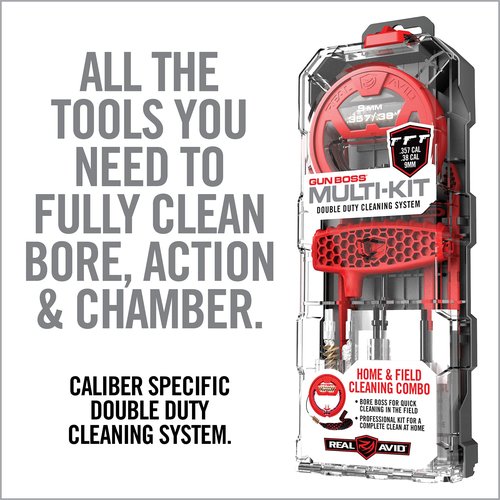 Real Avid 9mm Gun Cleaning Kit for 9mm .357 & .38 Caliber Handguns | Complete Glock Cleaning Kit & Pistol Cleaning Kit with 9mm Gun Snake, Bore Brush Set, Cleaning Rod & Gun Cleaning Accessories,red