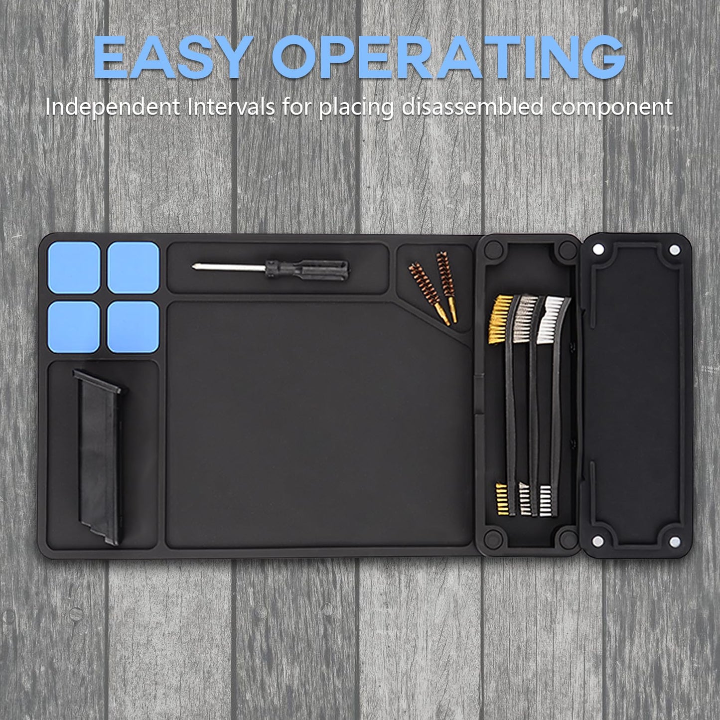 BOOSTEADY Gun Cleaning Mat, Pistol Mat, Anti-Slip Rubber Gun Mat, Magnetic Pistol Cleaning Pad with Integrated Box 15.9" x 9.8"(Black)