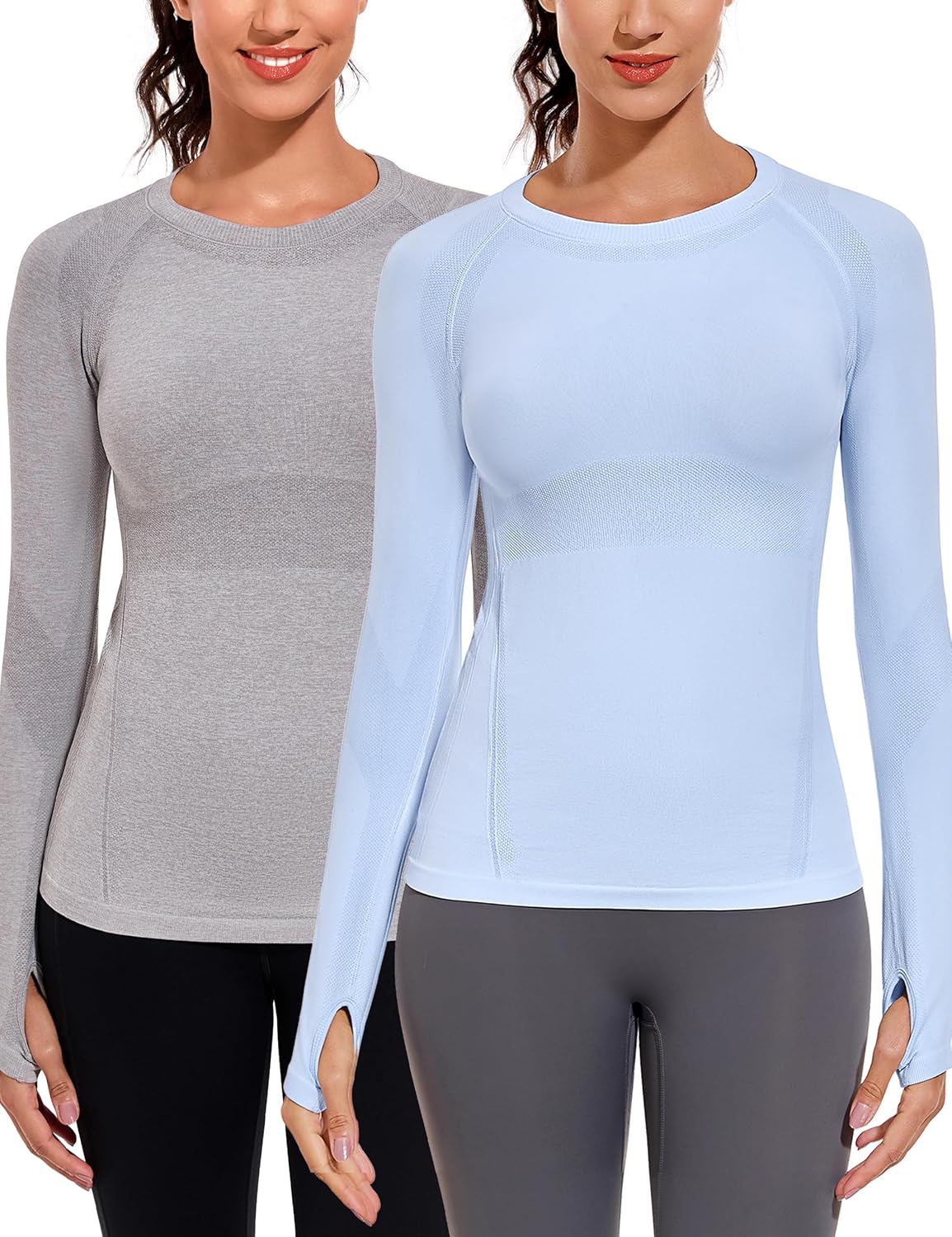 WANAYOU Long Sleeve Workout Tops for Women - 2 Pack Compression Athletic Shirts | Quick Dry Seamless Yoga