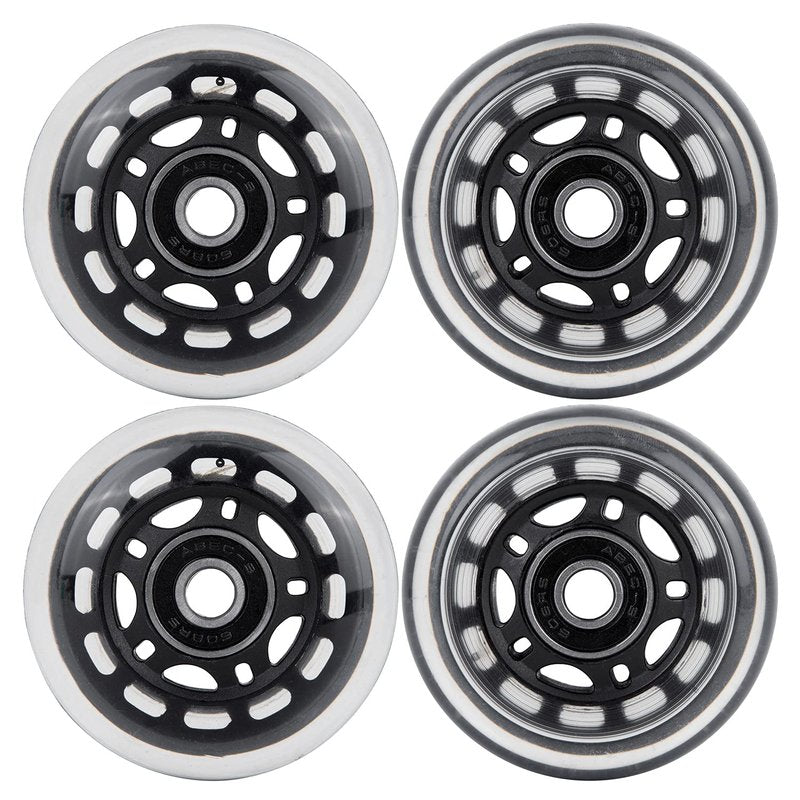 AOWESM 64mm Inline Skate Wheels 82a w/Bearings ABEC-9 for Rollerblade, Pelican Storm Case, Roller Board Bag, Carry-on Luggage Suitcase, Water Rower Seat, Steady Rest Wood Lathe, etc (4 Pack) (Black)