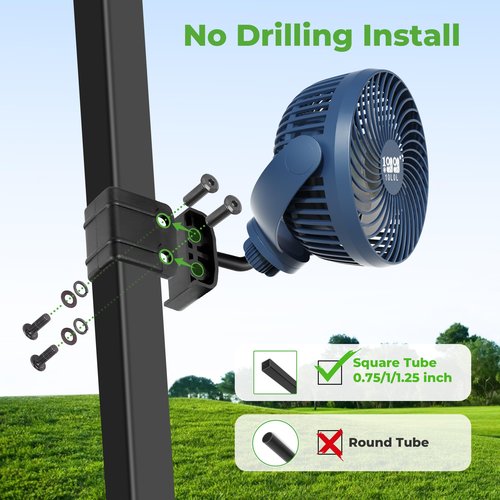 10L0L Golf Cart Fan for All Golf Carts With 56Hrs Runtime - 8000mAh Battery, 3-Speed Cooling, Built-in LED Light, Power Bank Function - Stable ABS Design