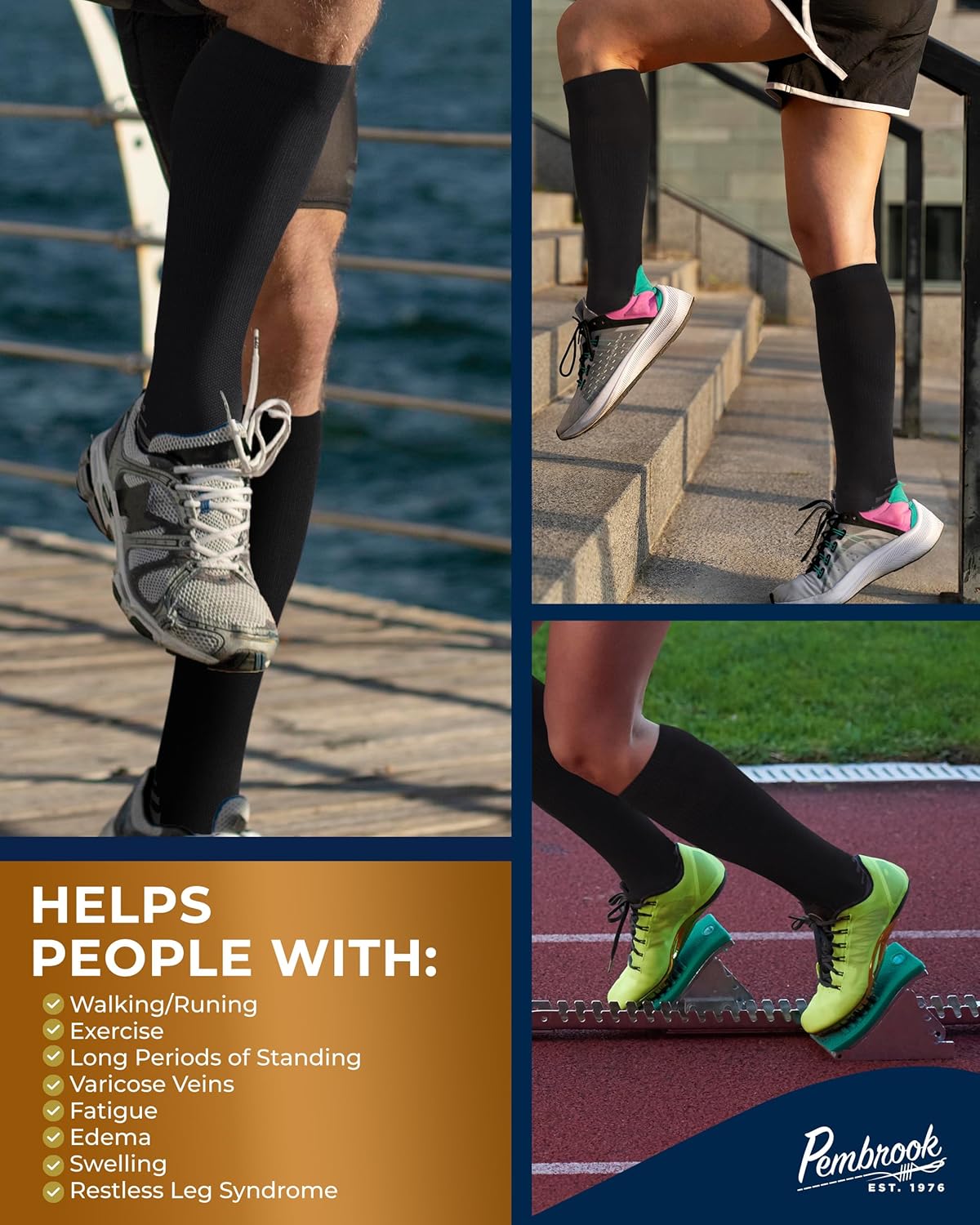 Pembrook Copper Compression Socks for Men - 20-30 mmHg | Ideal for Running, Hiking & Travel