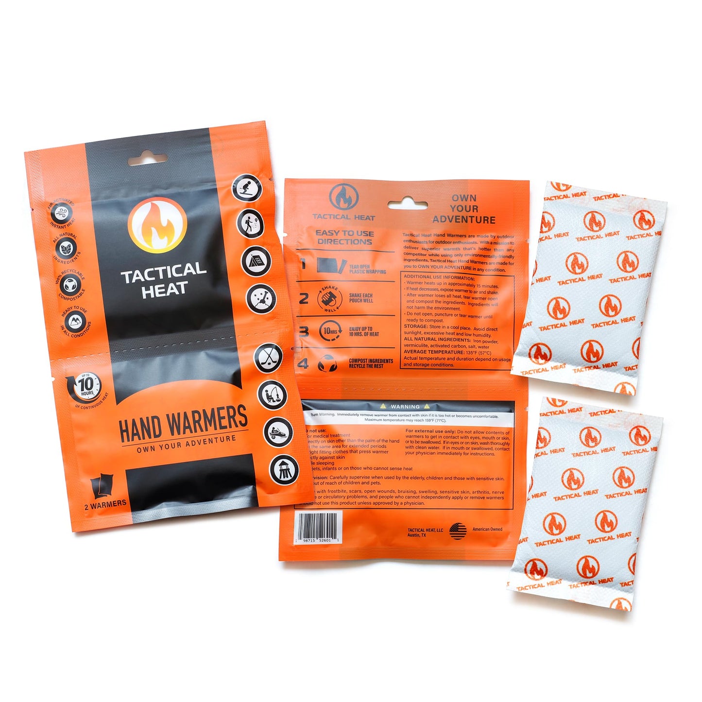 Tactical Heat - Hot Hand Warmers - All Natural, Air Activated Instant Heat - Disposable & 100% Recyclable/Compostable - Long Lasting, Easy & Safe for Skiing, Snowboarding, Camping & More - 40 Pairs