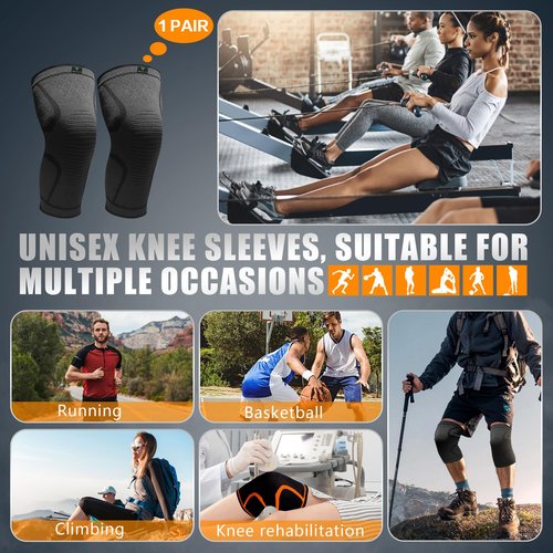 Herokoo 2 Pack Knee Braces for Running Knee Pain, Compression Knee Brace for Women & Men, Knee Sleeve, Sports Knee Braces for Meniscus Tear, ACL & Arthritis Pain Relief (Black, Large)