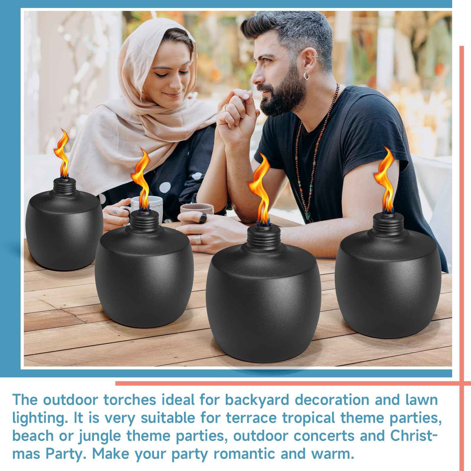 FALBAWR 2-Pack Citronella Tabletop Torches, 21.5 oz Table Top Torches for Outdoor, Metal Oil Burner Candles, Garden Torches with Fiberglass Wick for Yard, Patio, Deck, Garden, Party, Landscape