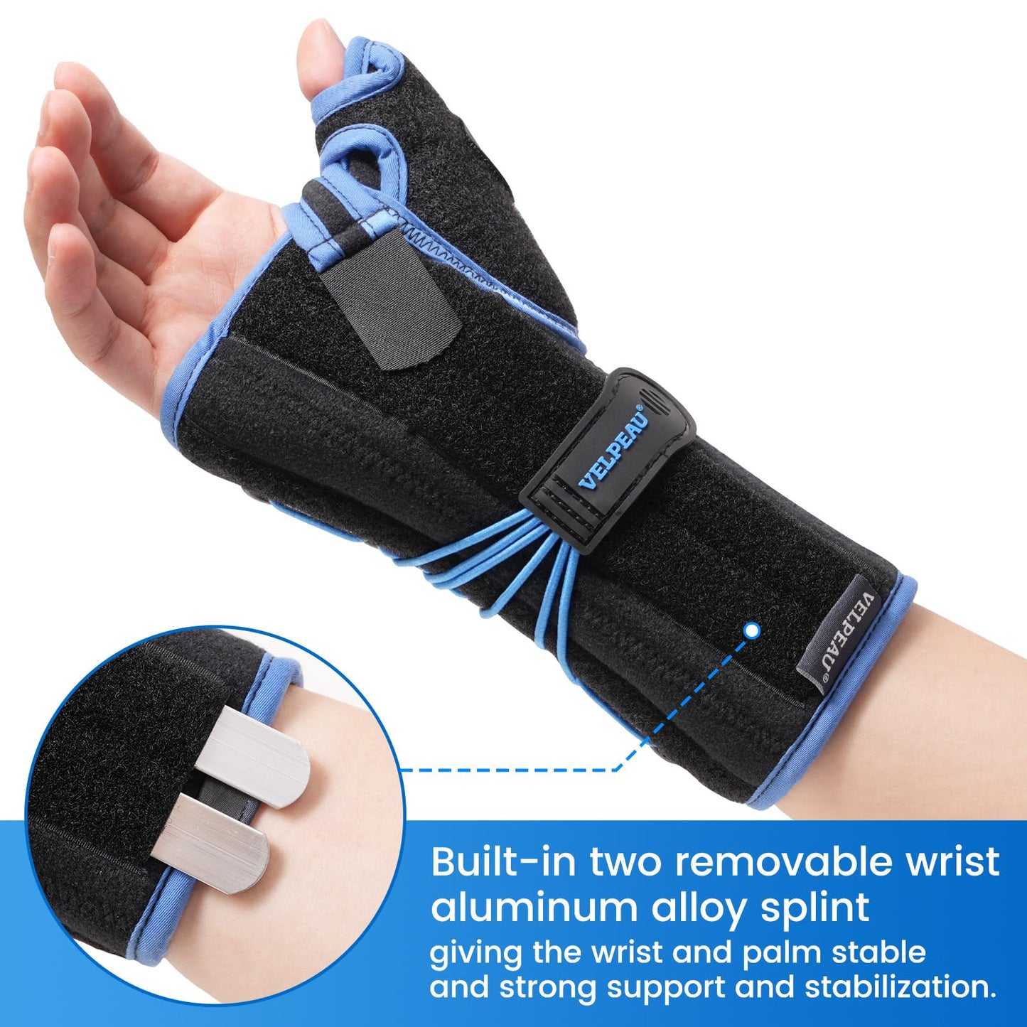 Velpeau Carpal Tunnel Wrist Brace with Thumb Stabilizer Night Support, Stabilizes Wrist Thumb Joint, Pain Relief for Tendonitis, De Quervain's Tenosynovitis, Arthritis (Drawstring, Right Hand, L)