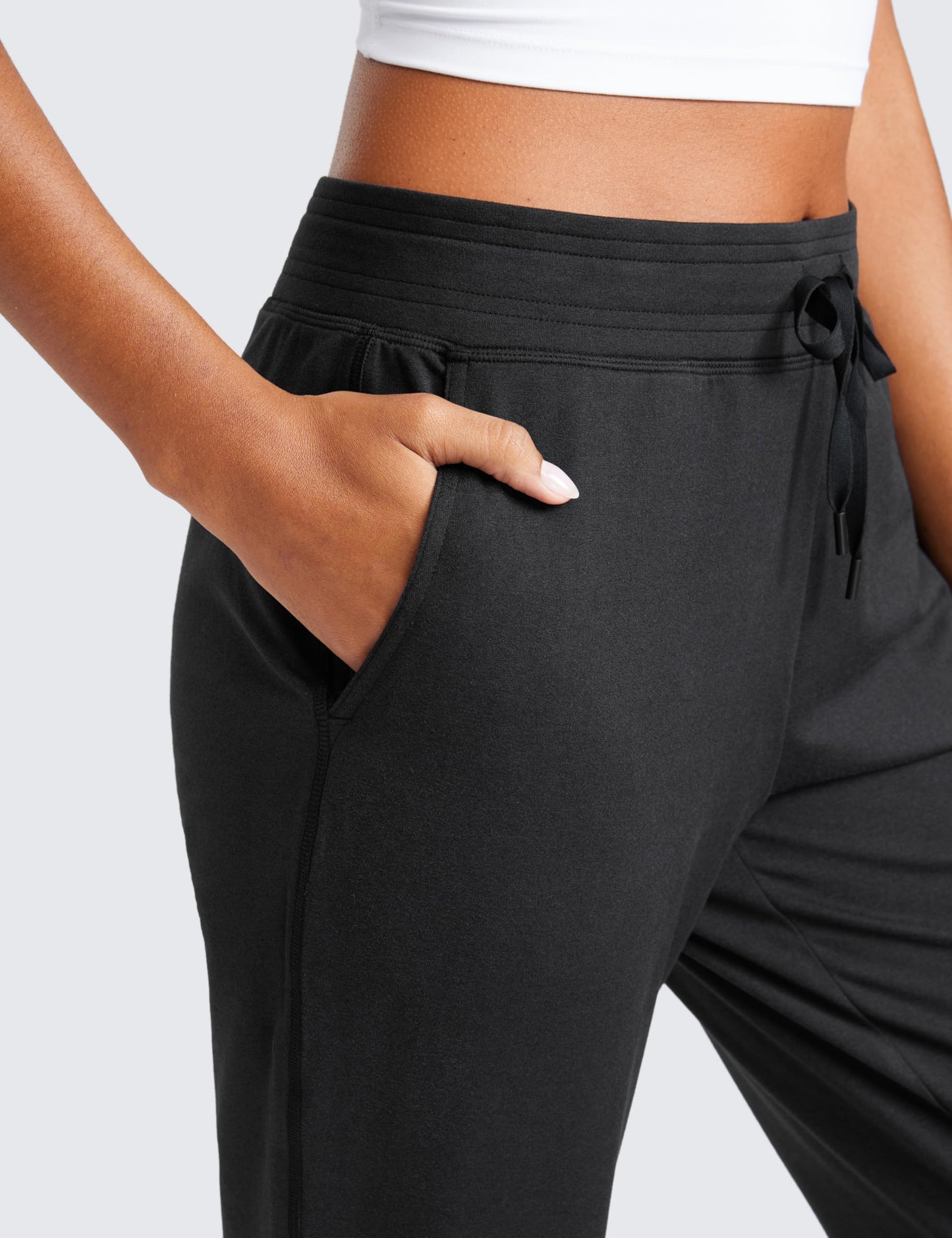 CRZ YOGA Cloud Jersey Joggers Sweatpants Women 25" Capri Casual Lounge Pajama Workout Sweat Pants with Pockets Black Medium