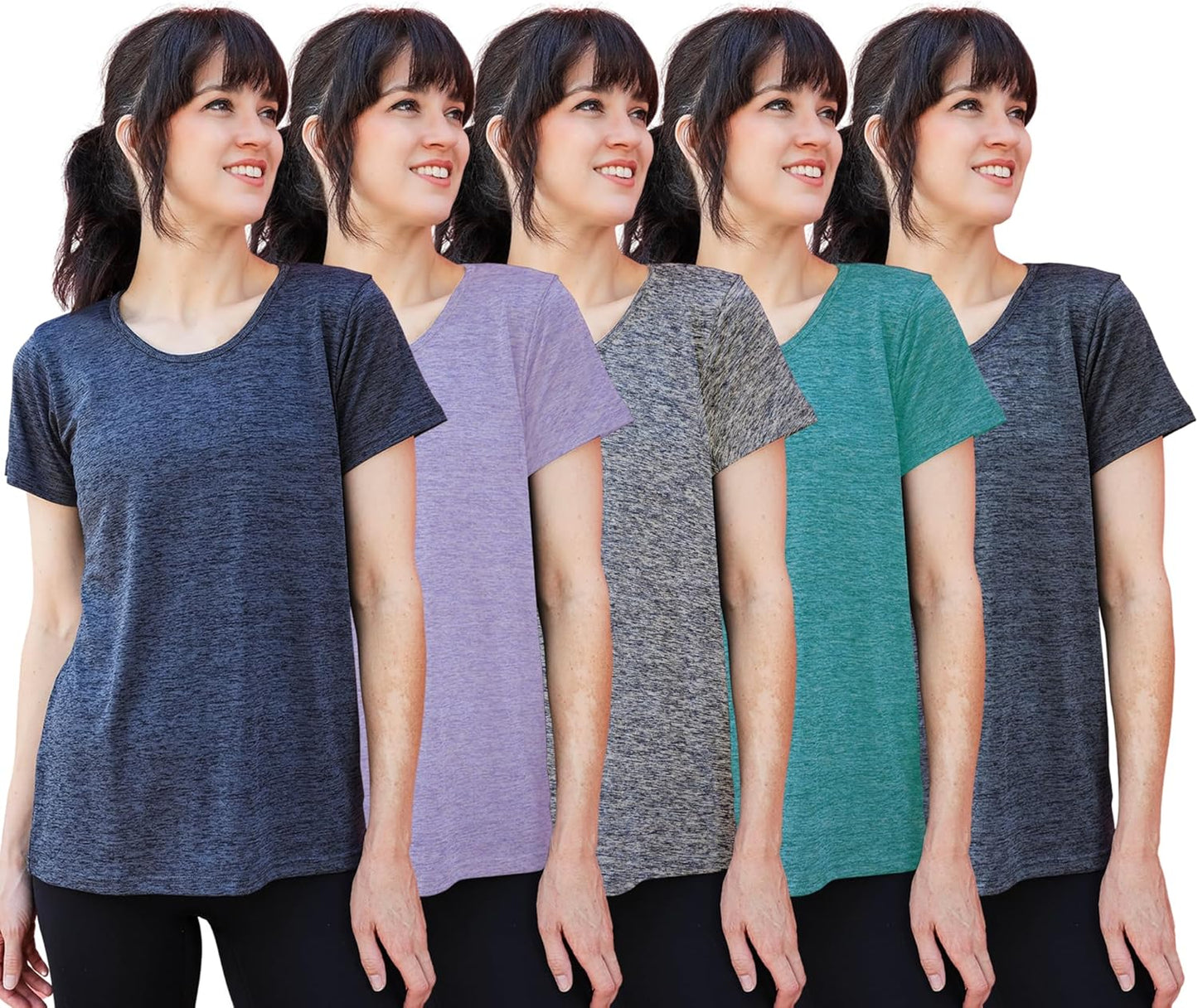 Skiennix Women's Dry-Fit Crewneck T-Shirts - Moisture-Wicking Activewear for Running & Yoga | 5 Pack