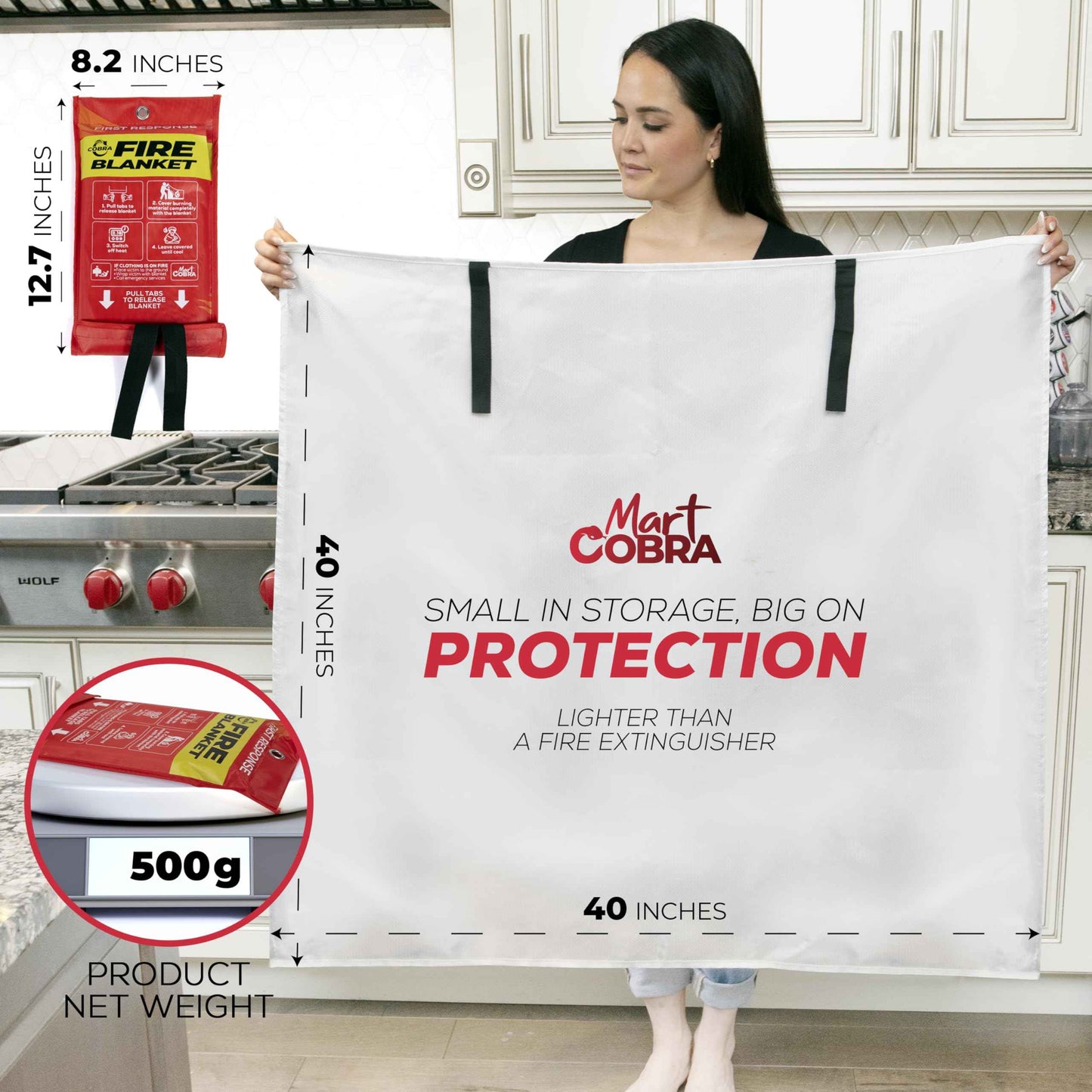 Mart Cobra Emergency Fire Blanket for Home and Kitchen - 4 Pack - Fire Blankets Emergency for Home Safety 40” x 40” - Suppression Shield Retardant Extinguisher Fiberglass Welding Fireproof Cloth Towel