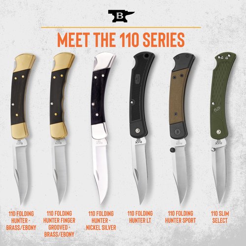 Buck Knives 110 Folding Hunter LT Knife, 3-3/4" Blade, Lockback Design, Nylon Handle, 420HC Stainless Steel Clip Point Blade, Sheath Included, Hunting Knife Made in the USA, 3.2 oz