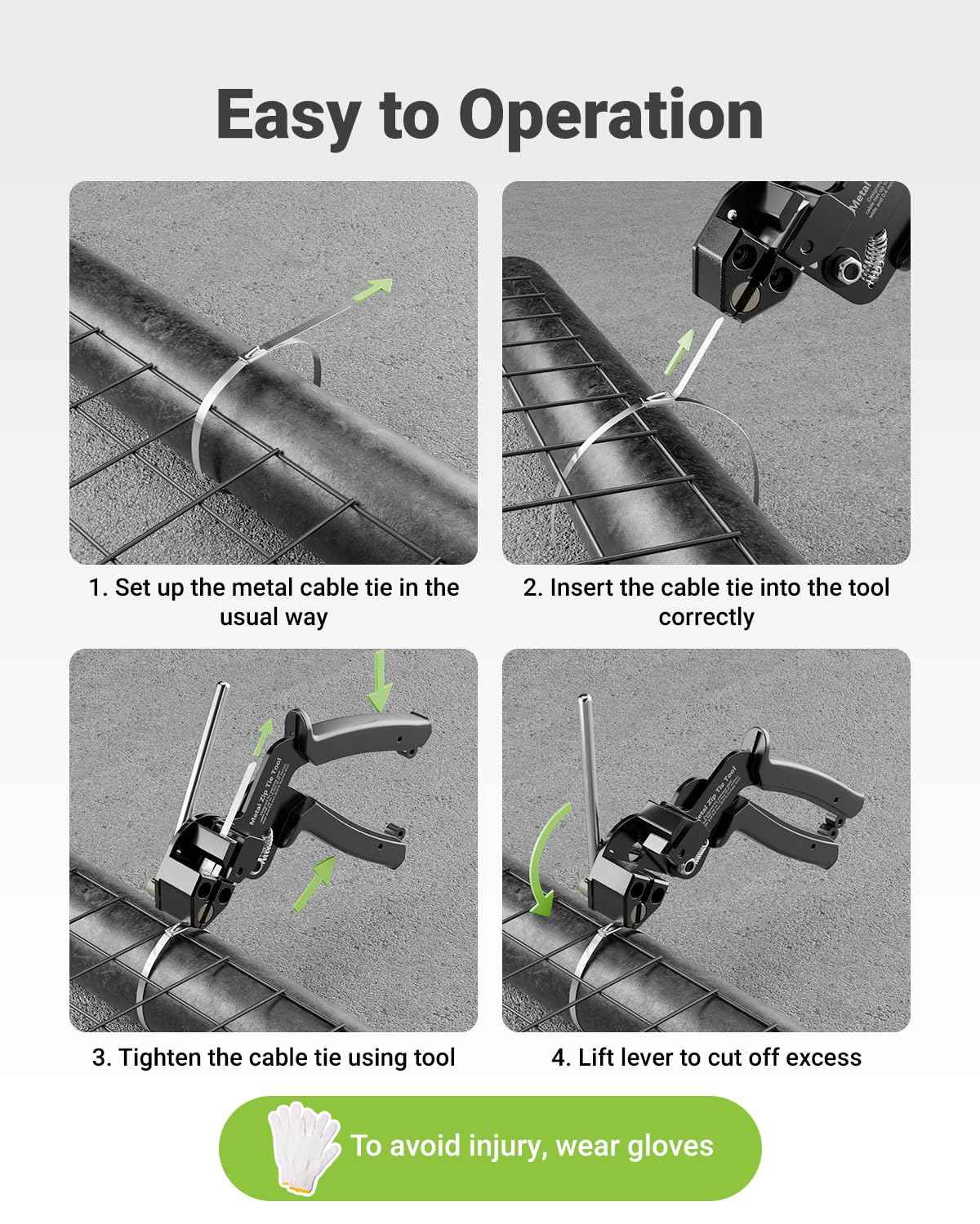 LEENUE Metal Zip Tie Tool, Heavy Duty Zip Tie Cutter, Fasten and Cut Stainless Steel Cable Ties, for Outdoor Chain Link Fence Ties, Exhaust Pipe and Cables, Black
