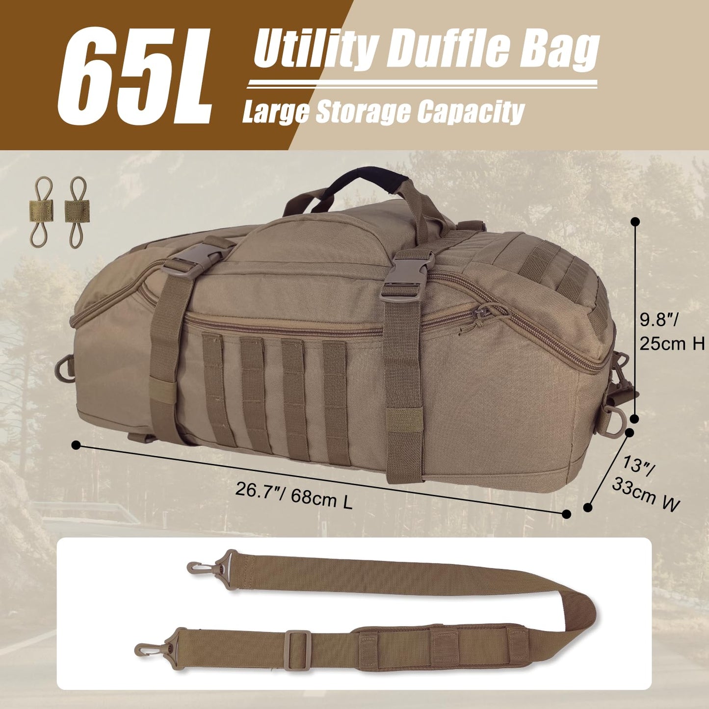 EASY BW 65L Large Travel Gym Duffle Bag Military Tactical Backpack, Army Pack 3 Day Bug Out Bag Rucksack for Outdoor Sport Hiking Camping with Molle System, Coyote