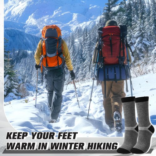 Cutecrop 2 Pairs Alpaca Wool Hiking Socks for Men Women Alpaca Wool Blend Thick Thermal Winter Crew Boot Socks(Dark Gray and Black,8-10)