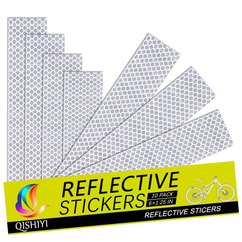 Qishiyi Reflective Stickers for Helmets & Bikes，3M Diamond Grade Tape，10-Pack 1.25x6 Inch White，Mailbox Trailer Hard Hat Safety