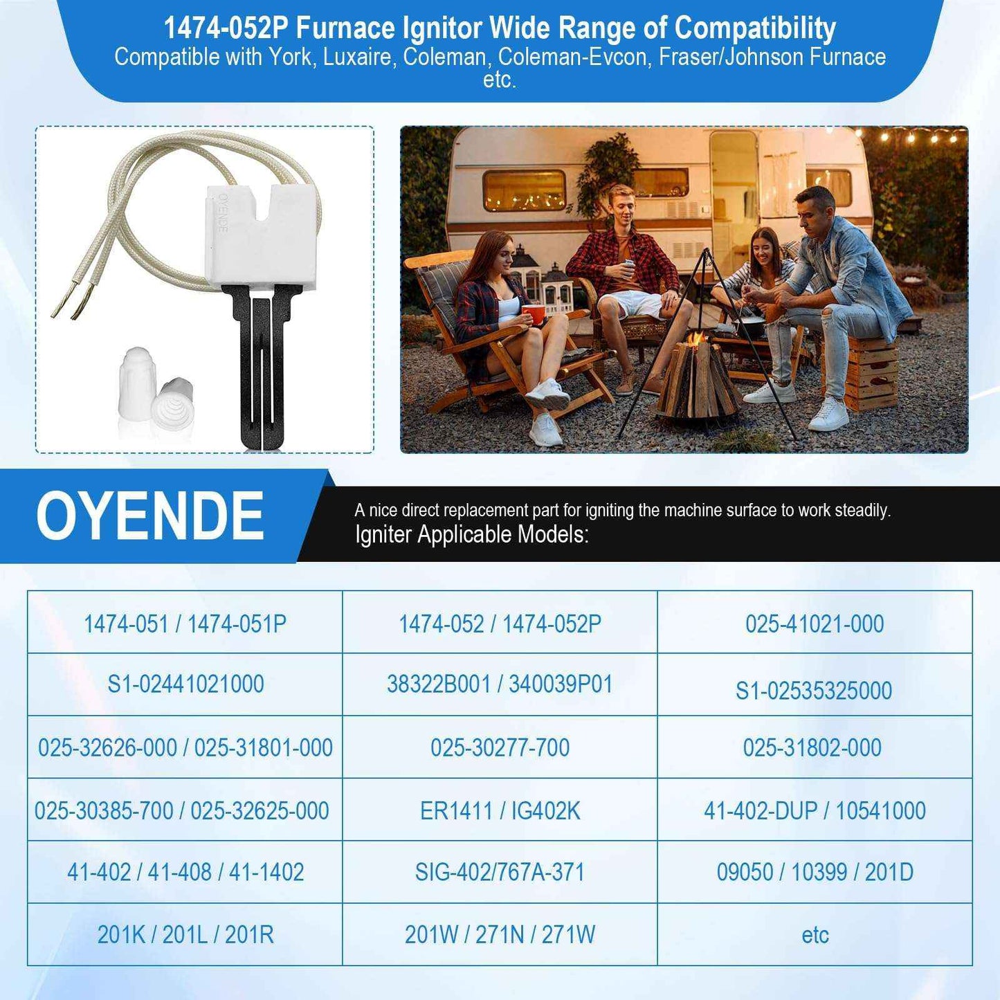 Furnace Ignitor, Gas Furnace Hot Surface Igniter Replacement For Coleman Evcon Mobile Home Furnaces, Furnace Igniter Replacement 1474-051P, 1474-052P, 025-41021-000 Furnace Replacement Ignitors
