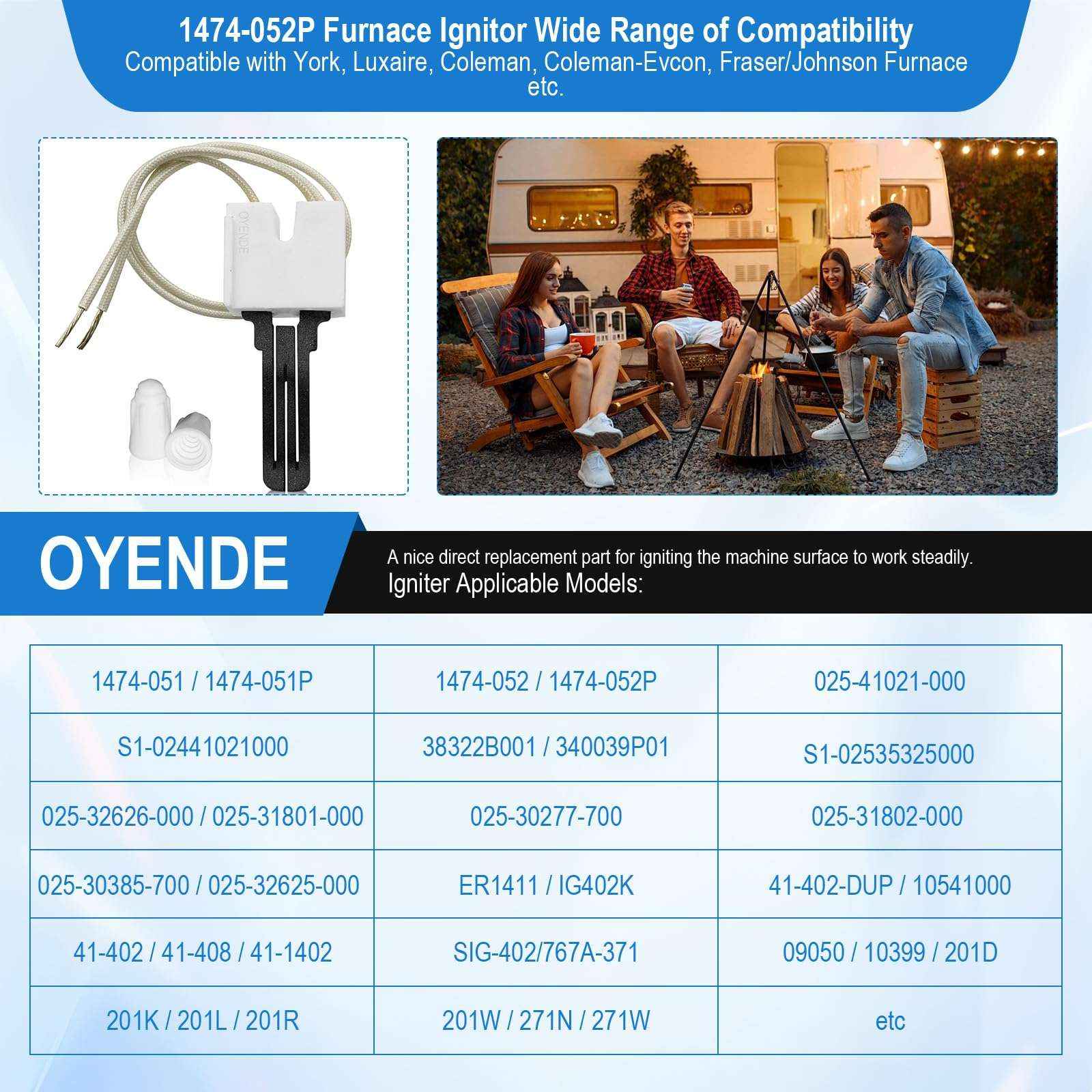 Furnace Ignitor, Gas Furnace Hot Surface Igniter Replacement For Coleman Evcon Mobile Home Furnaces, Furnace Igniter Replacement 1474-051P, 1474-052P, 025-41021-000 Furnace Replacement Ignitors