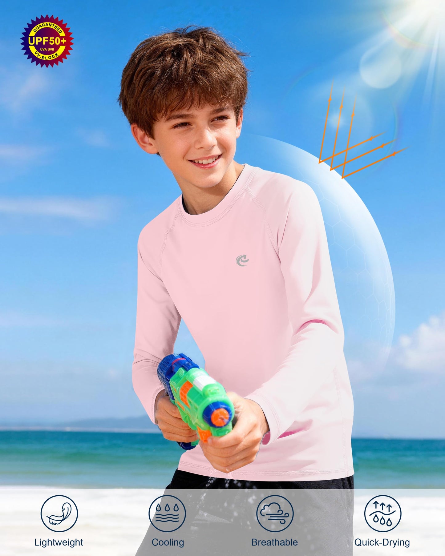 Boys UPF 50+ Swim Shirt Long Sleeve, 1 or 2 Pack UV Sun Protection Rash Guard, Youth Kids SPF Water Shirts for Beach Surf
