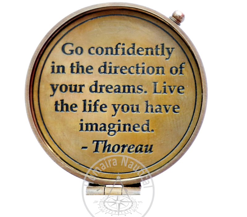 Thoreau's Go Confidently Engraved Graduation Gift for him, Camping Compass with Leather Pouch Boating Hiking Religious Gifts, Missionary Gifts Keepsake. Confirmation Gift Direction Compass