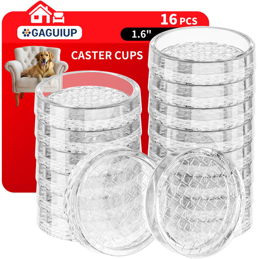 1.6"x1.6" Round Rubber Furniture Caster Cups, 16 PCS Chair Coasters for Carpet - Clear Non Slip Furniture Pads with Grip, Carpet Protector for Furniture Legs - Protect Any Flooring