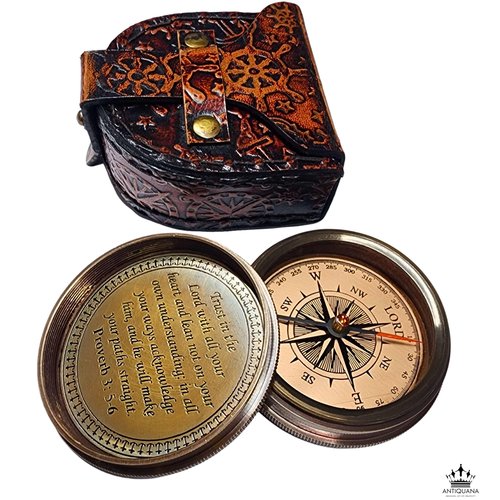 Trust in The Lord with All Your Heart - Proverbs 3:5-6 Quote Engraved Compass with Wooden Box or Leather case, Greeting Card, Gift Compass, Graduation Day Gifts 2025 for Women Men Boys Girls
