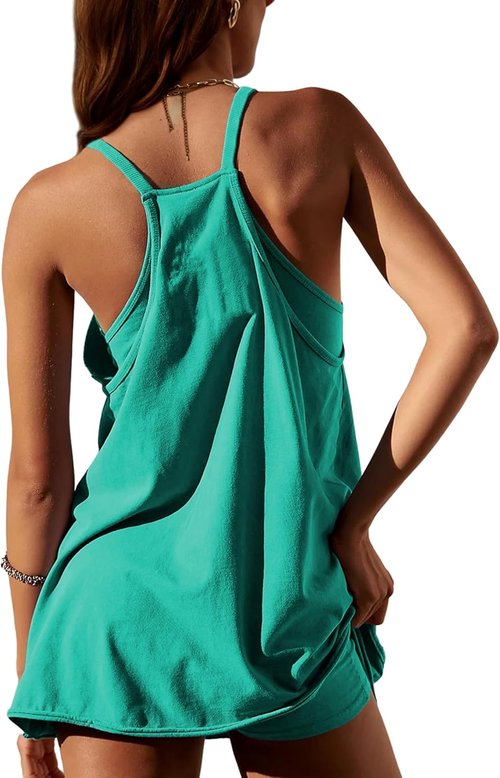 Lentta Women's Athletic Mini Dress - Sleeveless V-Neck Sundress with Built-In Shorts