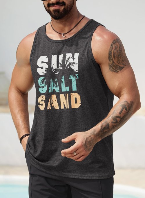 VOGSTART Men's Holiday Soft Stretchy Sleeveless Clothing U-Neck Breathable Tank Top Charcoal