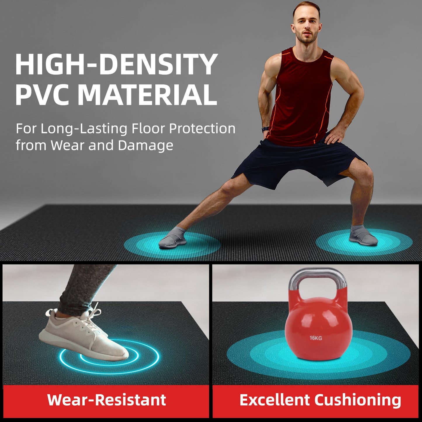 GymCope Extra Large Exercise Mat, 10'x6'/9'x6'/8'x6'/7'x5'/6'x4'(8mm) Thick Workout Mat for Home Gym & Garage Flooring, Shoe-Friendly, High-Density, MMA, HIIT, Weight Lifting, Cardio&Strength