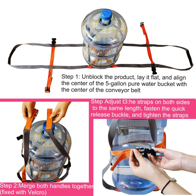 Carrying Straps for 5 Gallon Plastic Water Jug and 5 Gallon Glass Carboy,1 Shoudle Straps,Drinking Water Bottle Carrier,Water Jug Handle,Anti-Slip Lifter,Fit 3 4 5 6 Gallon, Orange and Gray，No jug