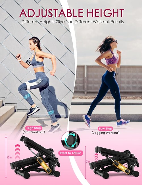 KitGody Mini Stepper - Portable Home Exercise Equipment with Resistance Bands | 330LBS Capacity, Adjustable Height