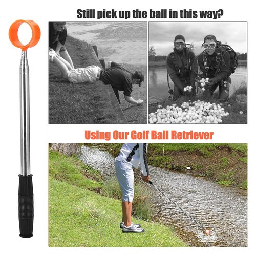 Golf Ball Retriever Telescopic, 12Ft Aluminum Alloy Golf Ball Retriever for Water, Ball Retriever Tool Golf Ball Grabber, Telescopic | Two-Sided | Easy Grab Ball | Golf Gifts for Men & Golfers