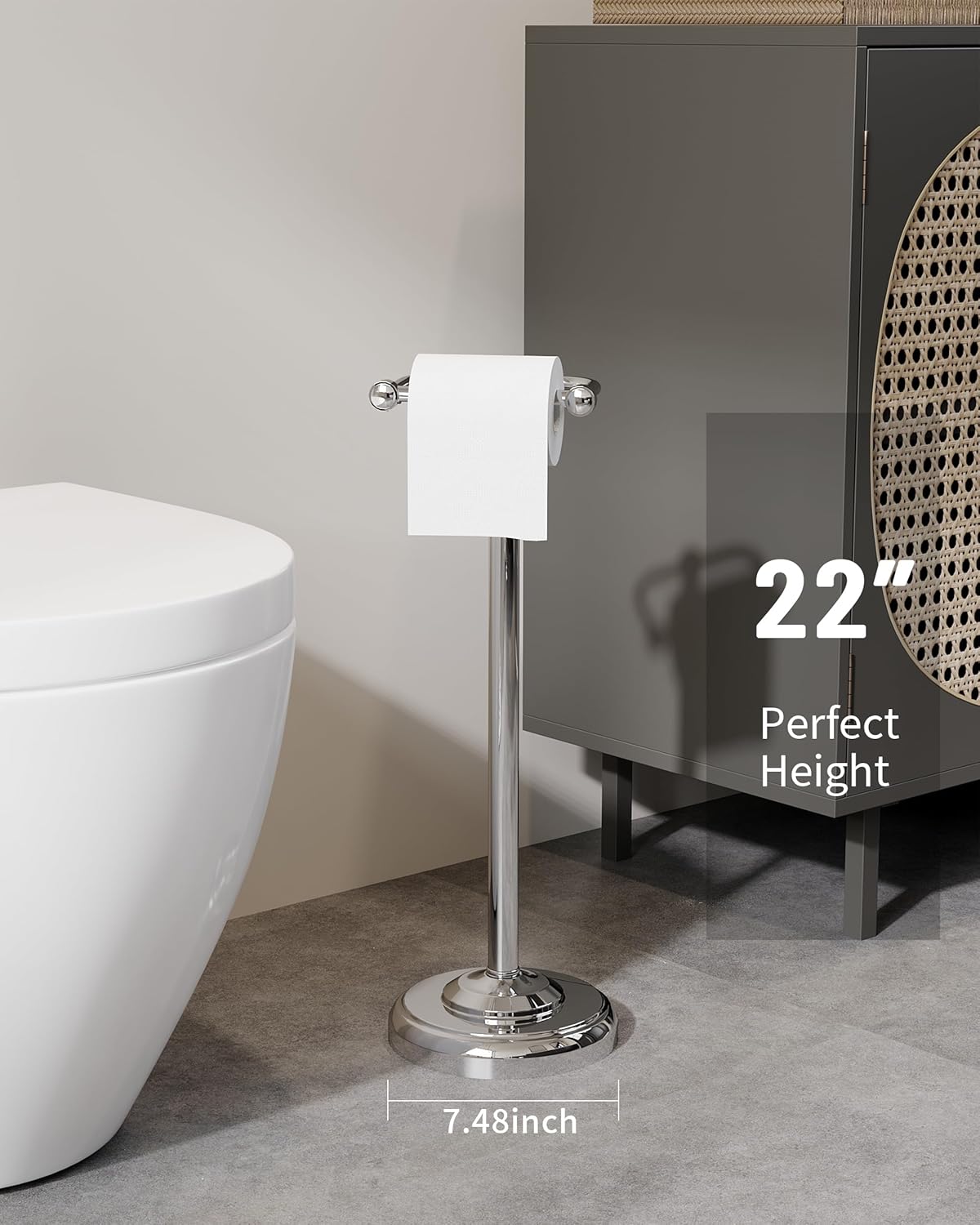 Brushed Nickel Free Standing Toilet Paper Holder with Pivoting Design & Weighted Base