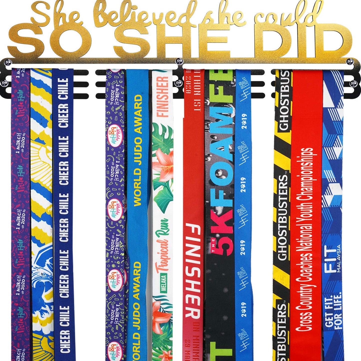 Miayork She Believed she Could so she did Medal Holder Display Hanger Rack Frame for Sport Race Runner-Sturdy Metal Over 60 Medals Easy to Install Easy use