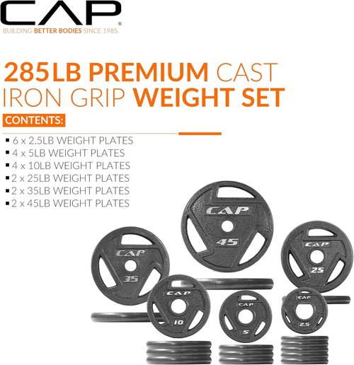 CAP Barbell Olympic Cast Iron Weight Plate Set - 75-285 lbs | Multiple Sizes Available