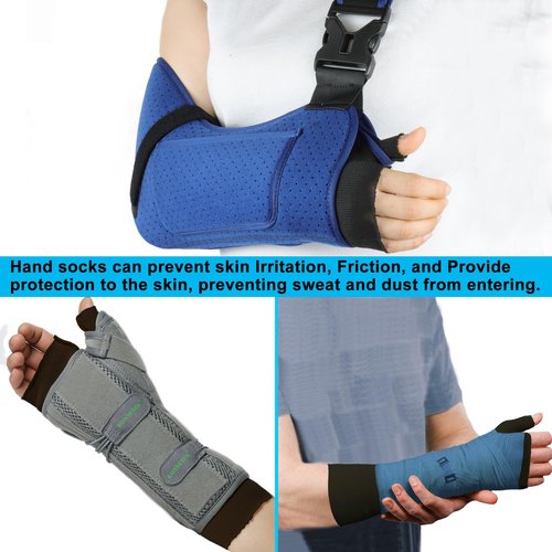 KONSEDIK Hand Socks for Splint (Pack of 6),Thin Stockinette Tubing for Arm,Wrist Brace with Thumb Spica Liner for Men and Wome,Breathable Cotton Gauze Sleeve,Comfy Under Cast Wrap(Black,Large)