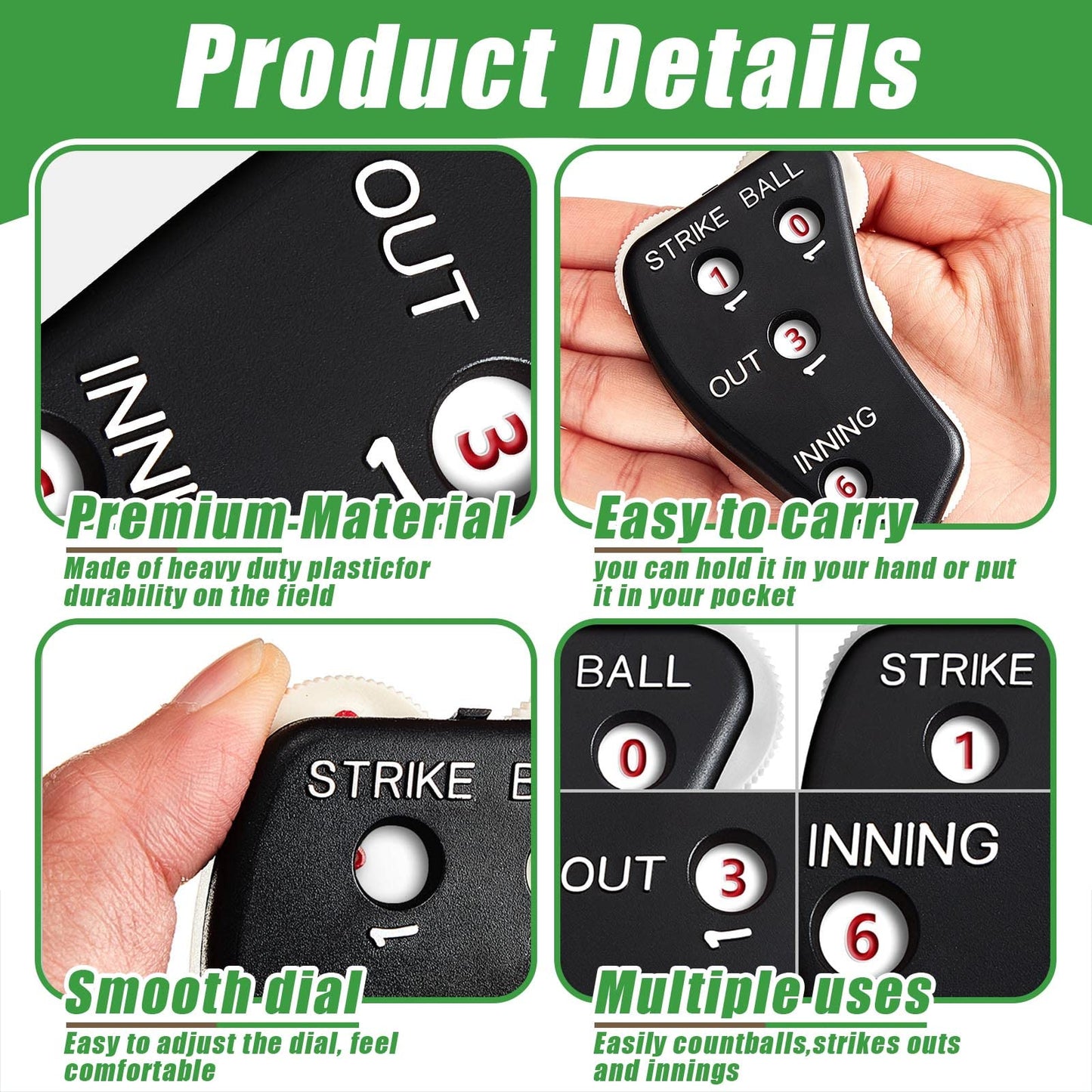 Dunzy 3 Pcs Umpire Gear Set Includes Baseball Umpire Brush, Black Ball Bag and Indicator for Men Youth Referee Equipment Accessories Kit