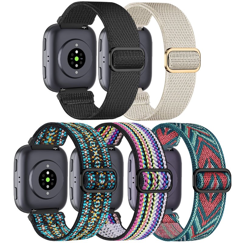 HQzon 5 Pack Elastic Nylon Watch Band Compatible with Amazfit Bip 6/ Bip 5/Gtr 4/Gtr 3/Gtr 2/47mm/Balance, 22mm Elastic Watch Strap for Men and Women
