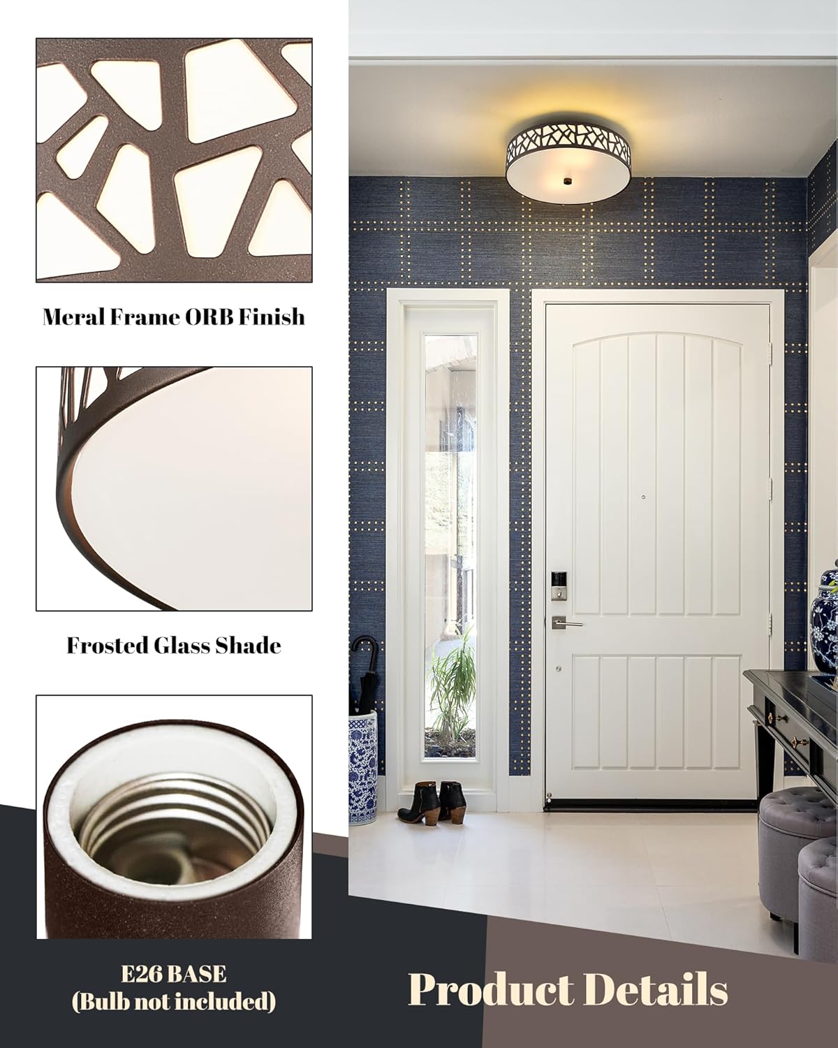 Flush Mount Ceiling Light Fixture 2-Pack - 12-Inch Oil Rubbed Bronze with Frosted Glass Shade for Bedroom, Hallway, Kitchen, Bathroom