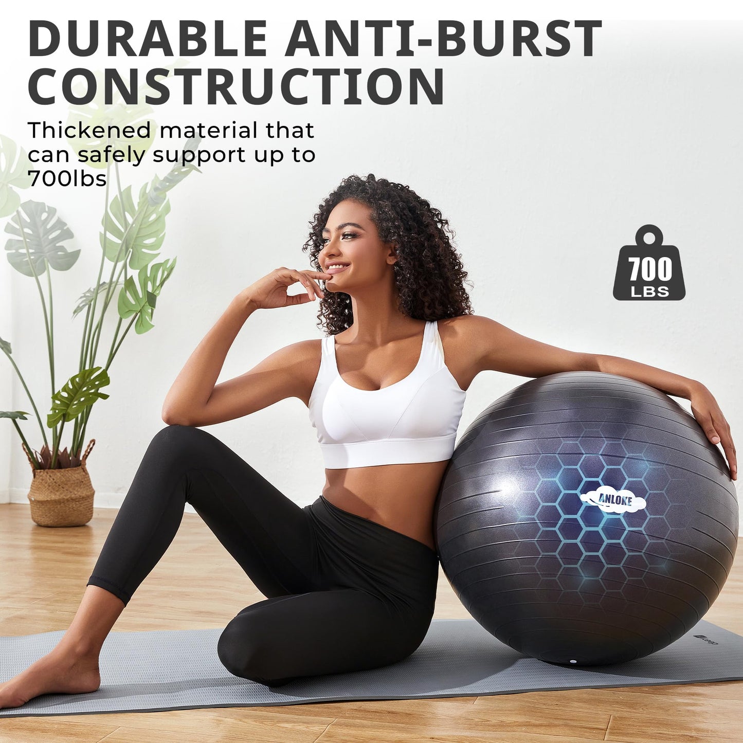 Yoga Ball for Exercise Fitness & Balance, Anti-Burst Stability Ball Chair, Birthing Ball for Pregnancy,-L (23"~26") 65cm, Black