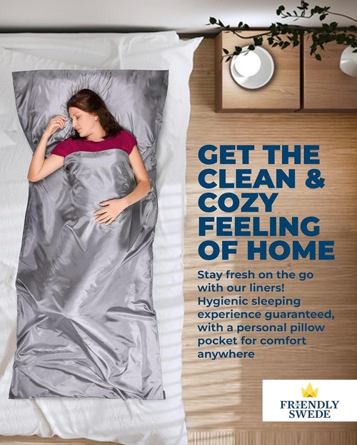 Friendly Swede Sleeping Bag Liner - Ultralight Polyester & Microfiber Adult Sleep Sack | Compact Travel Sheets