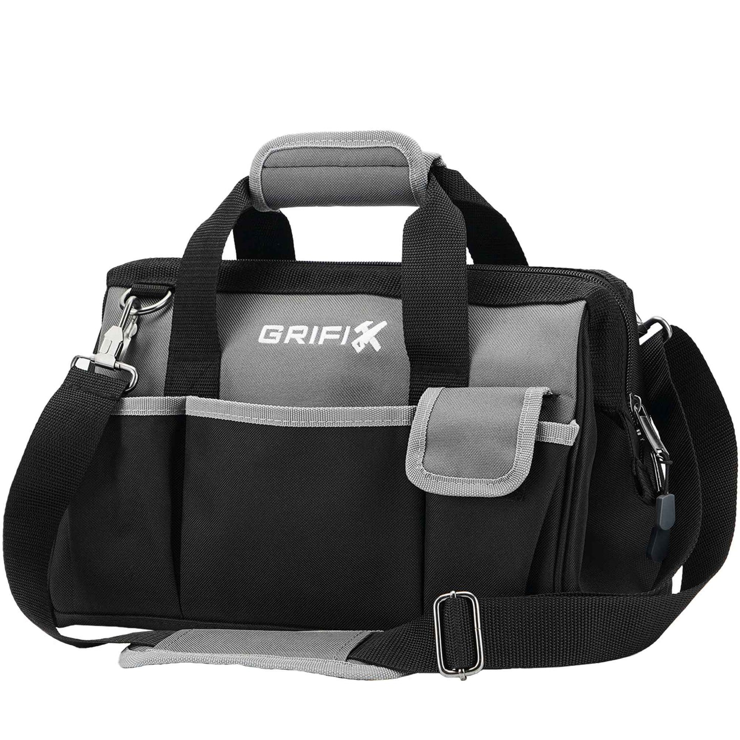GRIFIX 14-inch Tool Bag, Portable Tool Box Organizer Storage, Wide Mouth Tool Tote Bag with Large Zipper, 14-Pocket Adjustable Shoulder Strap and Ergonomic Handle (14" Standard Base)