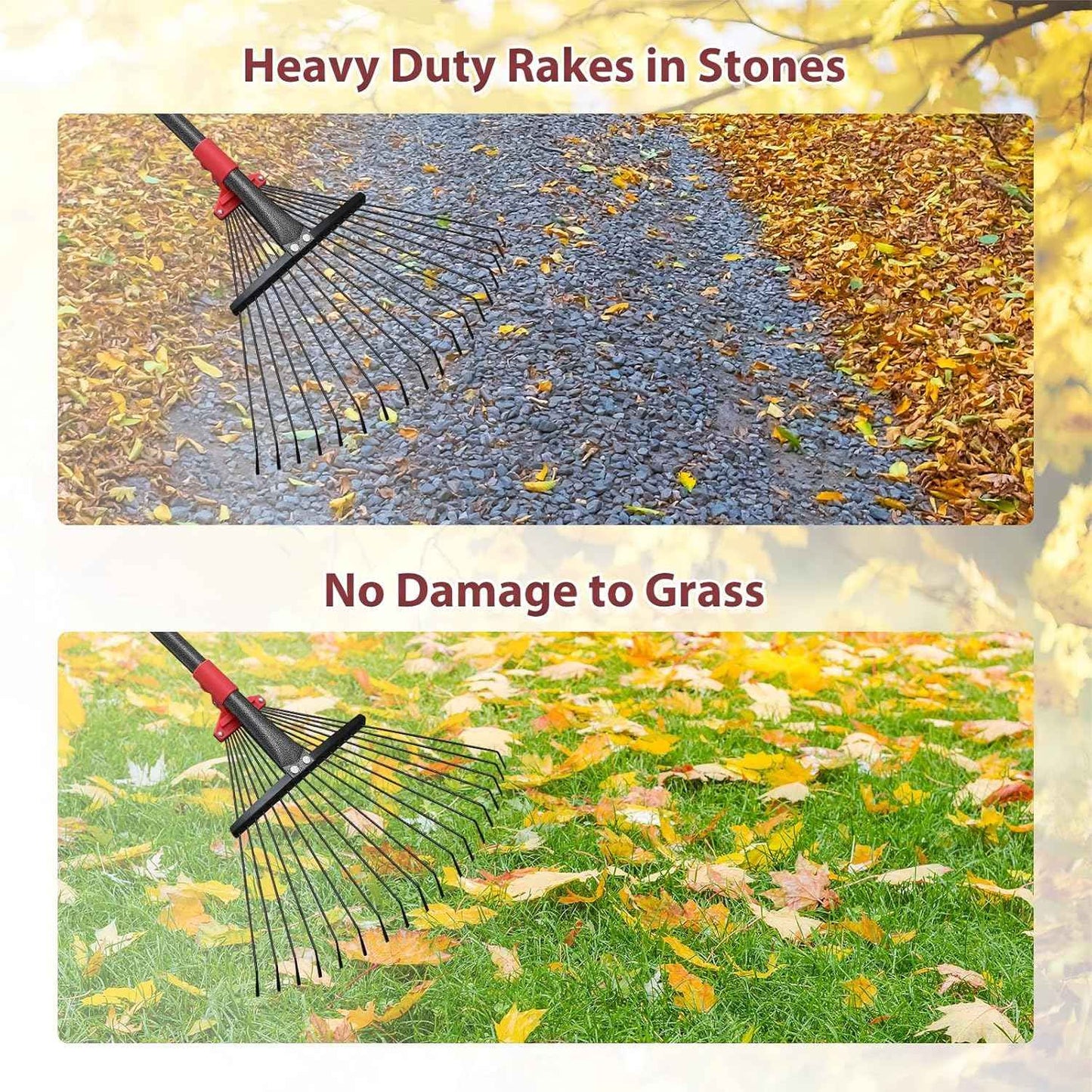 TAILERNRUYE 61 Inch Rake for Leaves , Adjustable 18 Tines with Expandable Head 9-18in Grass Rake Heavy Duty Metal Rakes for Women Children Yard Gardener Gardening Grass Debris Lawns