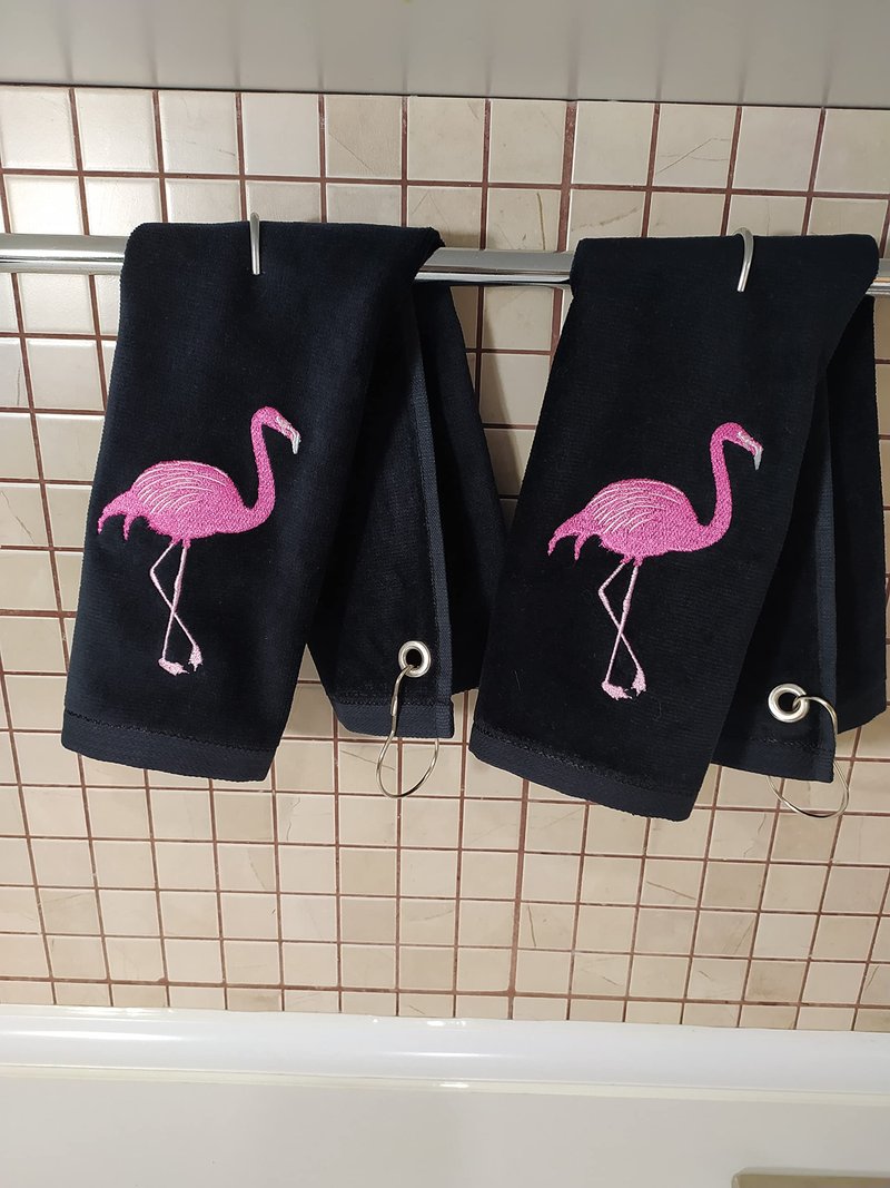 Pink Flamingo Golf Towel, Absorbent Water%100 Turkish Cotton Golf Towel for Golf Bags with Clip Golf Bag Towels Golf Accessories for Men Women, Great Gift for Golf Fan, 11X18 inch (2, Black)