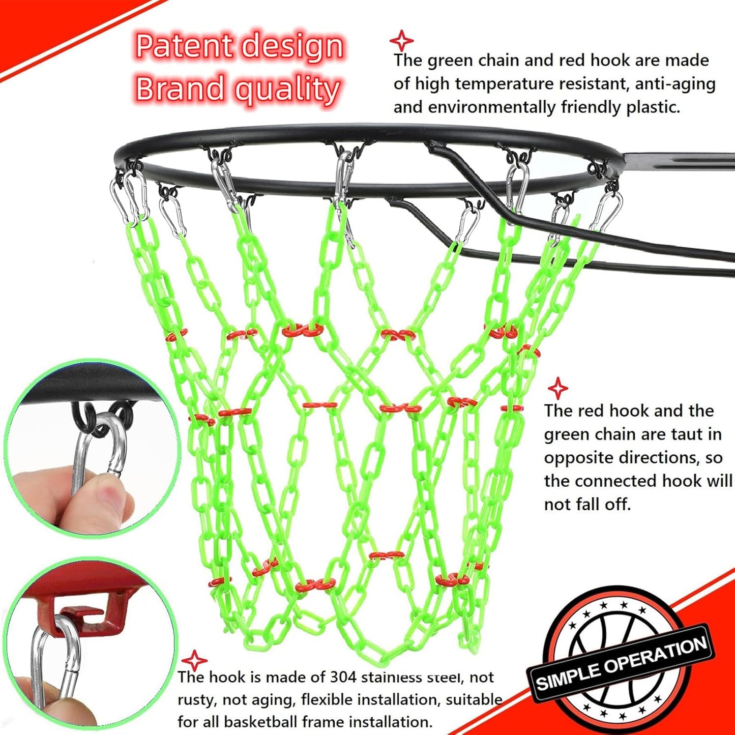 Skiennix Heavy-Duty Basketball Net Replacement - Anti-Rust Resin for Indoor/Outdoor Use | Standard 12-Ring
