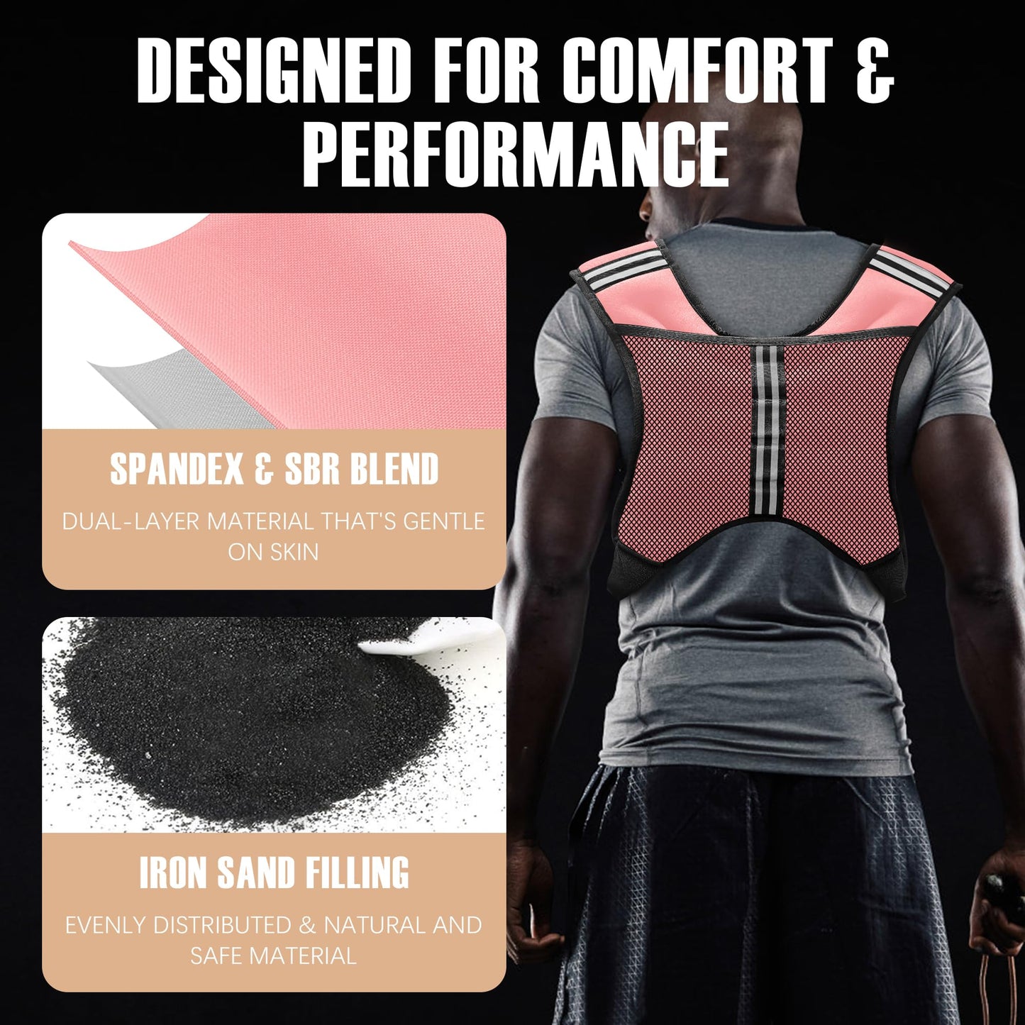 NATURELUX Weighted Vest with Reflective Stripe and Adjustable Buckle Straps, Pastel Pink, 25 lbs