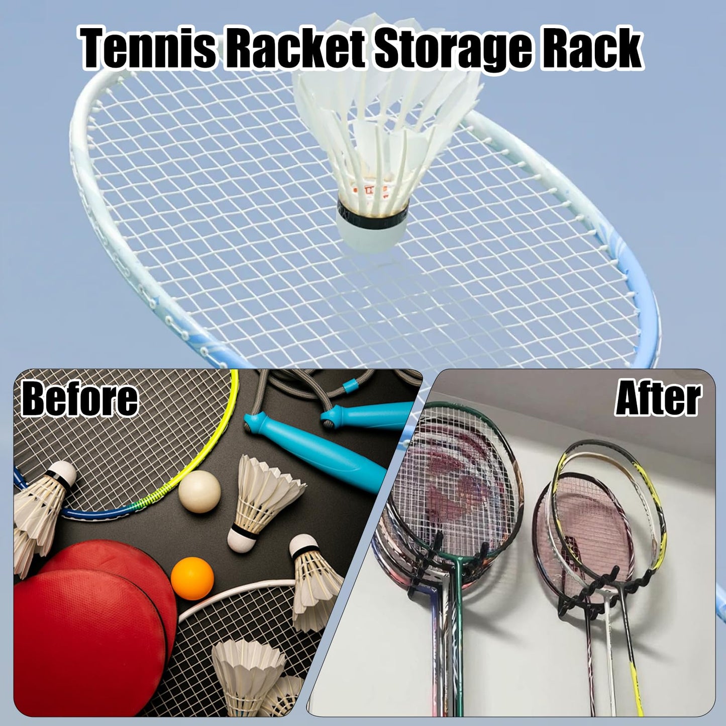 2 Pack Tennis Racket Holder, Wall Mounted Tennis Racket Storage Rack, Badminton Racket Stand for Badminton Rackets Tennis Rackets Table Tennis Rackets with Hardware and Anti-Scratch Silicone Tube