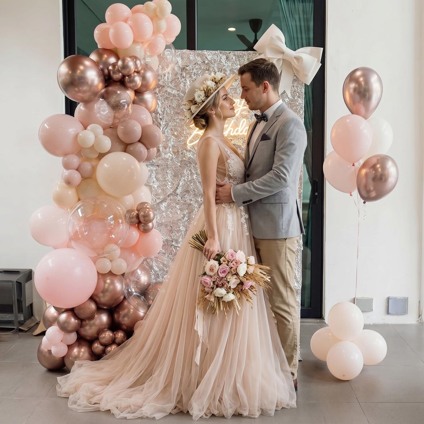 Dusty Pink Beige Balloon, 55 Packs 12 Inch Double Stuffed Retro Baby Pink and Metallic Rose Gold Balloons for Bridal Baby Shower Women Girls Boho Birthday Wedding Mother's Day Party Decorations