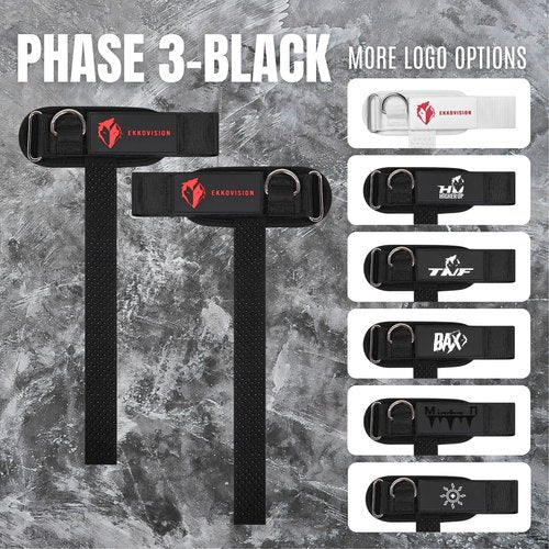 Ekkovision Weight Lifting Straps With Cuffed D Ring, Wrist Support, Heavy Duty Thick Comfortable Lifting Straps, Secure Fit, Enhanced Grip, Black