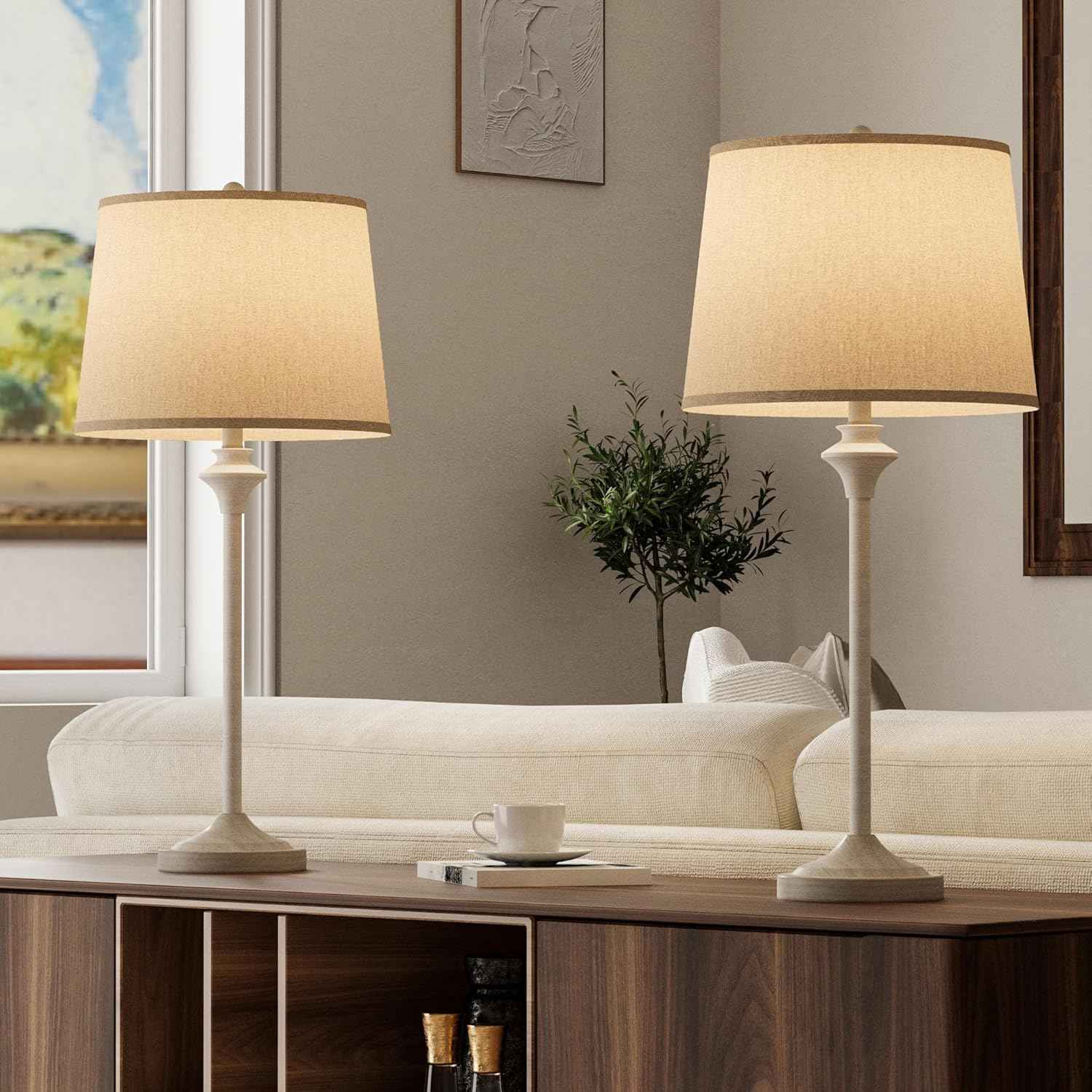 Brass Gold Table Lamps Set of 2 - 26" Modern Buffet & Nightstand Lamps for Living Room, Bedroom, Office