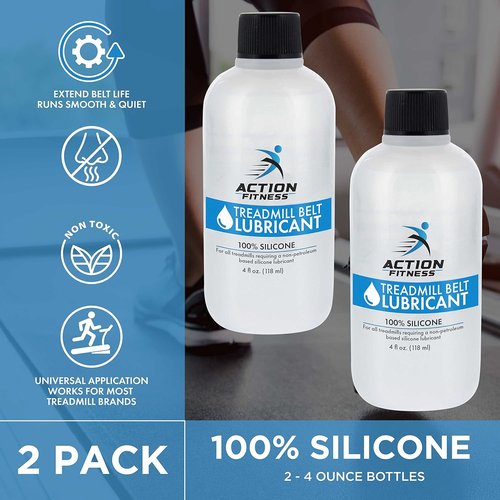 Action Fitness 100% Silicone Treadmill Lubricant - 4oz Bottles, Dual Applicators for Easy Maintenance | Extends Life & Smooths Operation